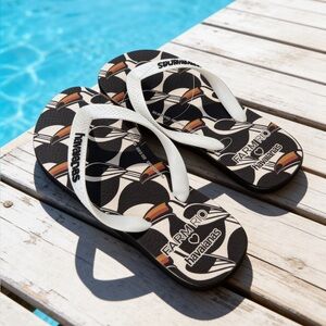 FARM Rio x Havaianas‎  Black Flip Flops with White Straps and Orange Accent